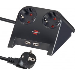Brennenstuhl Πολύπριζο Γραφείου 2 Θέσεων  με 2 Θύρες USB και Καλώδιο 1.8m/ H05VV-F/ 3G1,5 Black (1153500222)