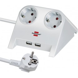 Brennenstuhl Πολύπριζο Γραφείου 2 Θέσεων  με 2 Θύρες USB και Καλώδιο 1.8m/ H05VV-F/ 3G1,5 White (1153520222)