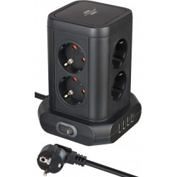Brennenstuhl Tower Πολύπριζο 8 Θέσεων με Διακόπτη, 4 Θύρες USB και Καλώδιο 2m/ H05VV-F/ 3G1,5 Black (1153560000)