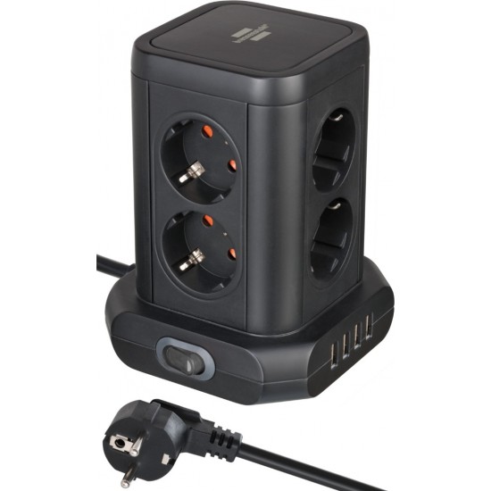 Brennenstuhl Tower Πολύπριζο 8 Θέσεων με Διακόπτη, 4 Θύρες USB και Καλώδιο 2m/ H05VV-F/ 3G1,5 Black (1153560000) Brennenstuhl Tower Πολύπριζο 8 Θέσεων με Διακόπτη, 4 Θύρες USB και Καλώδιο 2m/ H05VV-F/ 3G1,5 Black (1153560000)