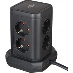 Brennenstuhl Tower Πολύπριζο 8 Θέσεων με Διακόπτη, 4 Θύρες USB και Καλώδιο 2m/ H05VV-F/ 3G1,5 Black (1153560000)