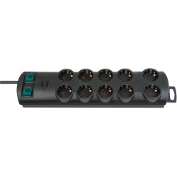 Brennenstuhl Primera-Line Power Strip 10-Fold [2 Switches / 5 Sockets each - Cable 2m - Black] (1153300120)