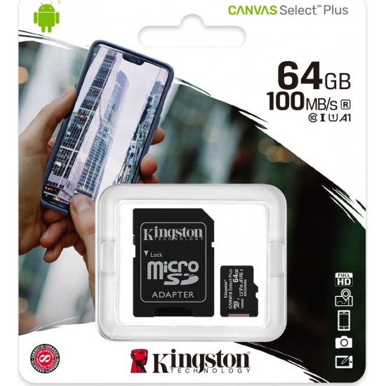 Κάρτα Μνήμης Kingston MicroSDHC 64GB Class 10 incl. adapter UHS-I U1 Κάρτα Μνήμης Kingston MicroSDHC 64GB Class 10 incl. adapter UHS-I U1