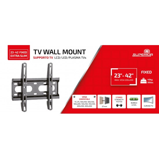 Superior Επιτοίχια Βάση Τηλεόρασης Fixed Extra Slim 23"-42" (SUPSTV001) Superior Επιτοίχια Βάση Τηλεόρασης Fixed Extra Slim 23"-42" (SUPSTV001)