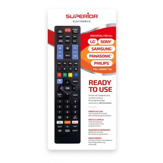 Superior Τηλεχειριστήριο Αντικατάστασης Multibrand Ready5 Smart Extended για Samsung, LG, Sony, Panasonic, Philips - Plug & Play (SUPTRB020)
