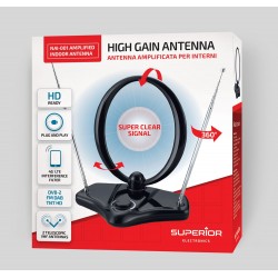 Superior Εσωτερική Ενισχυμένη Κεραία Τηλεόρασης VHF/UHF/FM με Υποστήριξη HD/Full HD/4K (SUPNAI001)