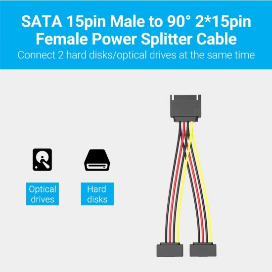 VENTION SATA 15-Pin Male to 2*15-Pin 90° Female Power Splitter 0.15M Black (KDBBB) VENTION SATA 15-Pin Male to 2*15-Pin 90° Female Power Splitter 0.15M Black (KDBBB)