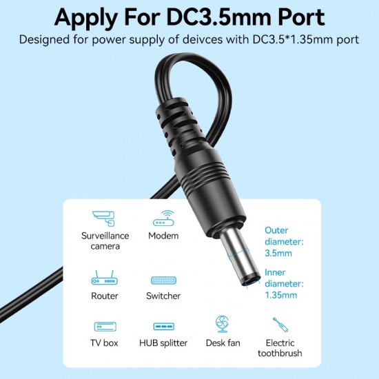 VENTION EU Power Adapter 5W (5V/1A), 3.5 * 1.35 with 1.5M Cable Black (TPQ-236A0501)