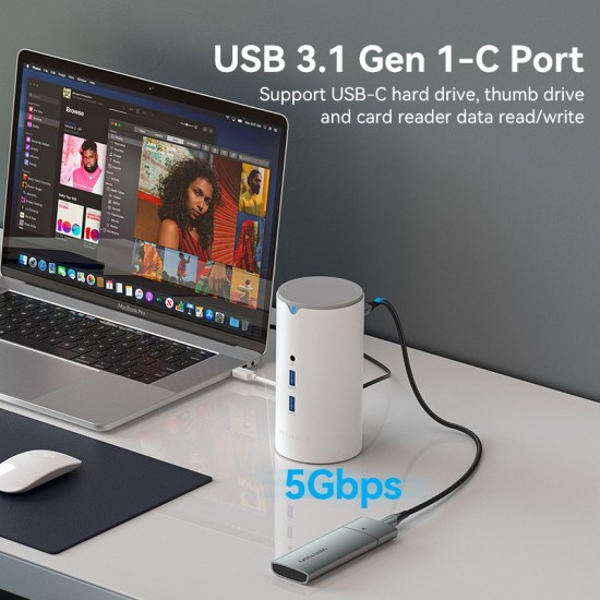 VENTION Type-C to HDMI/VGA/USB 3.1 Gen 1-C/USB 3.0x3/RJ45/SD/TF/TRRS 3.5mm/PD 100W/DC 10W Docking Station White Vertical Type (TPHWC-EU) VENTION Type-C to HDMI/VGA/USB 3.1 Gen 1-C/USB 3.0x3/RJ45/SD/TF/TRRS 3.5mm/PD 100W/DC 10W Docking Station White Vertical Type (TPHWC-EU)