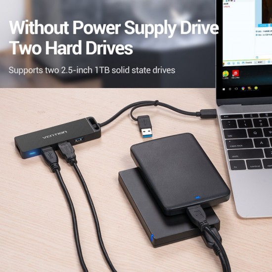VENTION 4-Port USB 3.0 Hub with Type-C & USB 3.0 2-in-1 Interface and Power Supply 0.15M Black ABS Type (CHTBB)