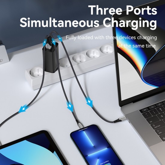 VENTION 3-Port USB (C+C+A) GaN Charger (65W/30W/30W) EU-Plug Black (FEDB0-EU)