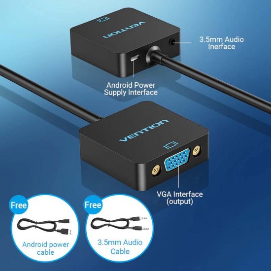 VENTION HDMI to VGA Converter with Female Micro USB and Audio Port 0.15M Black (ACRBB) VENTION HDMI to VGA Converter with Female Micro USB and Audio Port 0.15M Black (ACRBB)