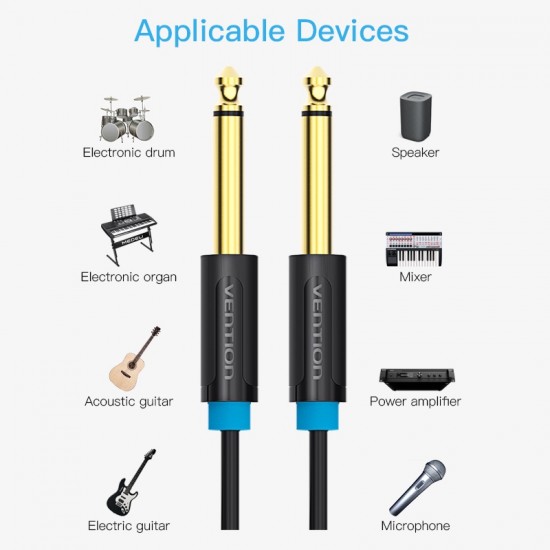 VENTION 6.5mm Male to Male Audio Cable 2M Black (BAABH) VENTION 6.5mm Male to Male Audio Cable 2M Black (BAABH)