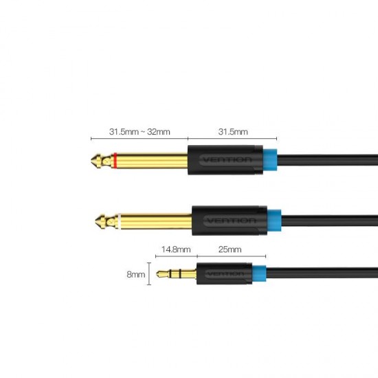 VENTION 3.5mm Male to 2*6.5mm Male Audio Cable 2M Black (BACBH) VENTION 3.5mm Male to 2*6.5mm Male Audio Cable 2M Black (BACBH)