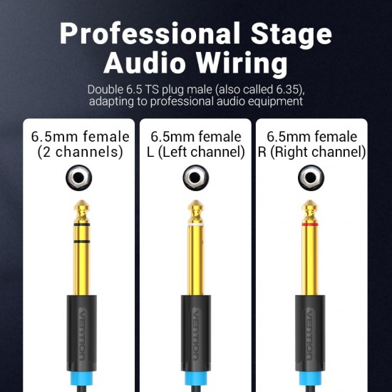 VENTION TRS 6.5mm Male to 2*6.5mm Male Audio Cable 3M Black (BATBI) VENTION TRS 6.5mm Male to 2*6.5mm Male Audio Cable 3M Black (BATBI)