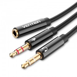 VENTION 2*3.5mm Male to 4Pole 3.5mm Female Audio Cable 0.3M Black ABS Type
