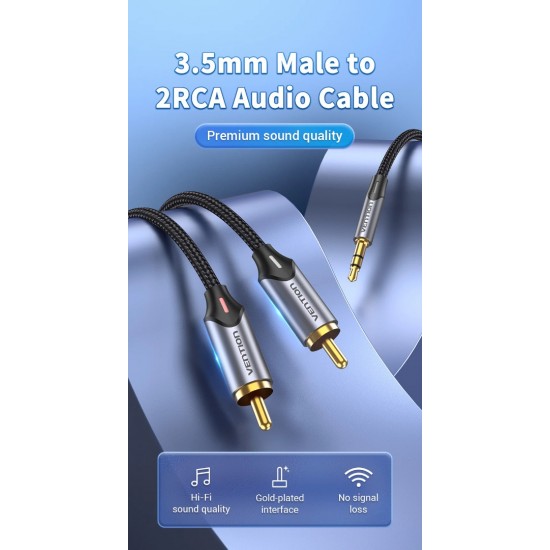 VENTION 3.5mm Male to 2RCA Male Audio Cable 1.5M Gray Aluminum Alloy Type (BCNBG) VENTION 3.5mm Male to 2RCA Male Audio Cable 1.5M Gray Aluminum Alloy Type (BCNBG)