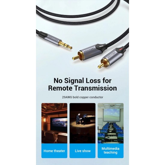 VENTION 3.5mm Male to 2RCA Male Audio Cable 1.5M Gray Aluminum Alloy Type (BCNBG) VENTION 3.5mm Male to 2RCA Male Audio Cable 1.5M Gray Aluminum Alloy Type (BCNBG)
