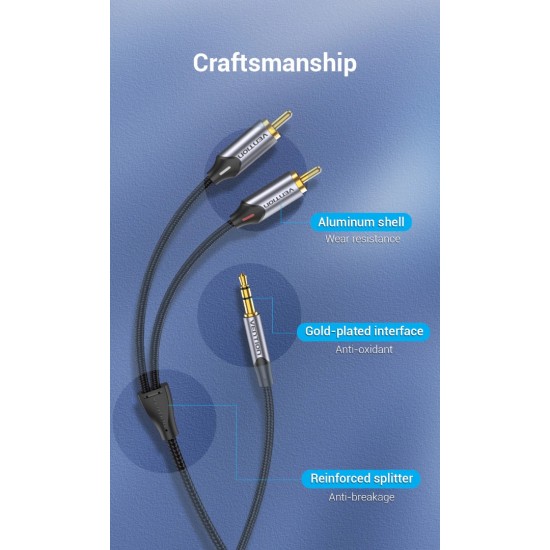 VENTION 3.5mm Male to 2RCA Male Audio Cable 1.5M Gray Aluminum Alloy Type (BCNBG) VENTION 3.5mm Male to 2RCA Male Audio Cable 1.5M Gray Aluminum Alloy Type (BCNBG)