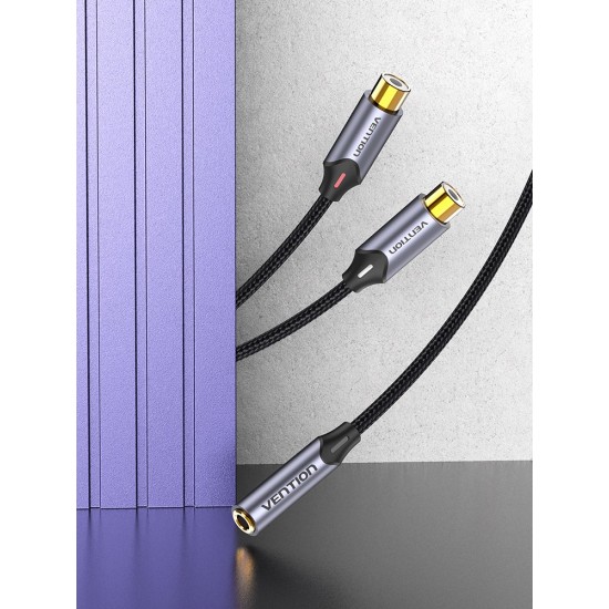 VENTION Cotton Braided 3.5mm Female to 2RCA Female Splitter Cable 0.3M Gray Aluminum Alloy Type (BCOHY)