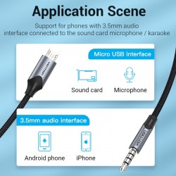 VENTION Micro USB Male to TRRS 3.5mm Male Audio Cable 2M Black (BDGBH)