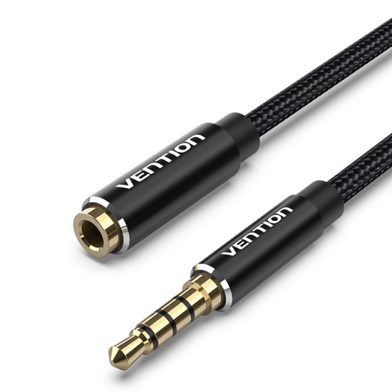 VENTION Cotton Braided TRRS 3.5mm Male to 3.5mm Female Audio Extension Cable 1M Black Aluminum Alloy Type (BHCBF) VENTION Cotton Braided TRRS 3.5mm Male to 3.5mm Female Audio Extension Cable 1M Black Aluminum Alloy Type (BHCBF)