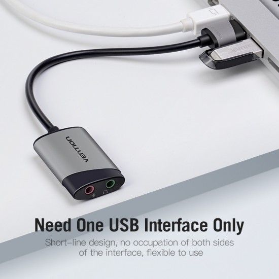 VENTION USB External Sound Card 0.15M Gray Metal Type (CDKHB) VENTION USB External Sound Card 0.15M Gray Metal Type (CDKHB)