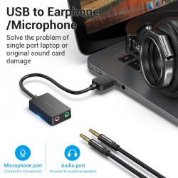 VENTION 2-Port USB External Sound Card 0.15M Black (CDYB0)
