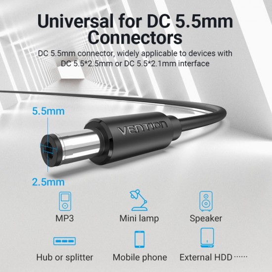 VENTION USB to DC 5.5mm Barrel Jack Power Cable 0.5M Black Tuning Fork Type (CEYBD) VENTION USB to DC 5.5mm Barrel Jack Power Cable 0.5M Black Tuning Fork Type (CEYBD)