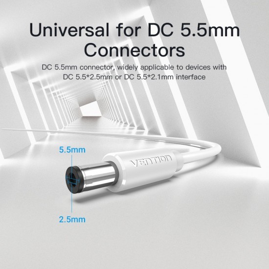 VENTION USB to DC 5.5mm Barrel Jack Power Cable 1M White Tuning Fork Type (CEYWF)