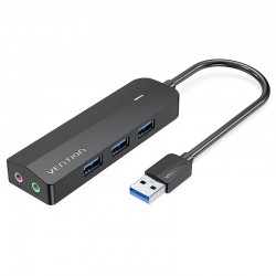 VENTION 3-Port USB 3.0 Hub with Sound Card and Power Supply 0.15M Black (CHIBB)