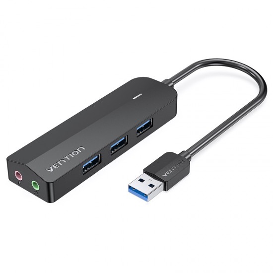 VENTION 3-Port USB 3.0 Hub with Sound Card and Power Supply 0.15M Black (CHIBB) VENTION 3-Port USB 3.0 Hub with Sound Card and Power Supply 0.15M Black (CHIBB)