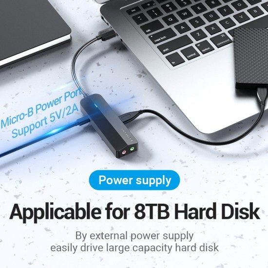 VENTION 3-Port USB 3.0 Hub with Sound Card and Power Supply 0.15M Black (CHIBB) VENTION 3-Port USB 3.0 Hub with Sound Card and Power Supply 0.15M Black (CHIBB)