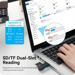 VENTION 2 in 1 USB 3.0 A Card Reader (SD+TF) Black Dual Drive Letter (CLGB0)