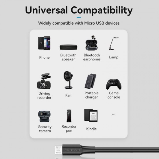 VENTION USB 2.0 A Male to Micro B Male 2A Cable 3M Black (CTIBI)