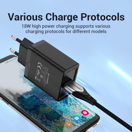 VENTION USB Wall Charger (18W) EU Black (FABB0-EU) VENTION USB Wall Charger (18W) EU Black (FABB0-EU)