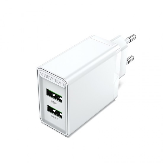 VENTION 2-Port USB (A+A) Wall Charger (18W/18W) EU White (FBAW0-EU) VENTION 2-Port USB (A+A) Wall Charger (18W/18W) EU White (FBAW0-EU)
