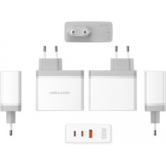 VENTION 3-Port USB (C+C+A) GaN Charger (100W/100W/30W) EU White (FEGW0-EU) VENTION 3-Port USB (C+C+A) GaN Charger (100W/100W/30W) EU White (FEGW0-EU)