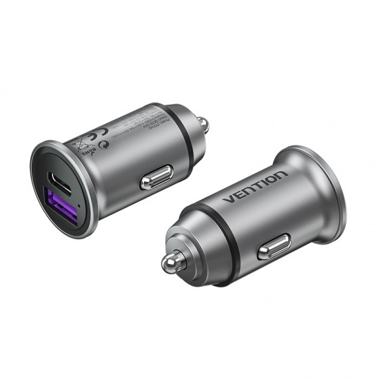 VENTION 2-Port USB (A+C) Car Charger (30W/30W) Gray Mini Style Aluminium Alloy Type (FFFH0) VENTION 2-Port USB (A+C) Car Charger (30W/30W) Gray Mini Style Aluminium Alloy Type (FFFH0)