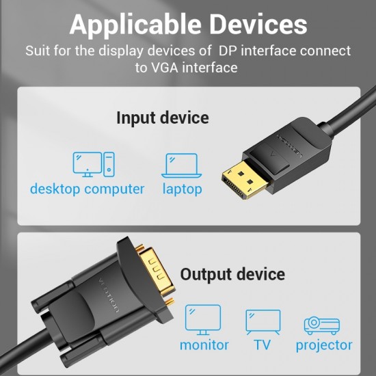 VENTION DisplayPort to VGA Cable 2M Black (HBLBH) VENTION DisplayPort to VGA Cable 2M Black (HBLBH)