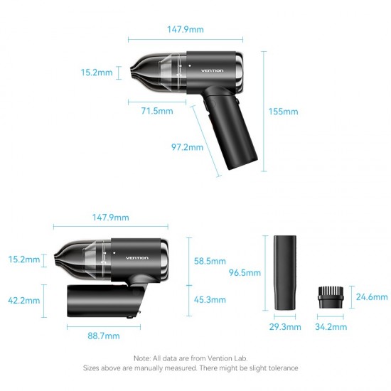 VENTION 5000Pa Cordless Car Vacuum Cleaner Black Foldable Type (KRAB0)