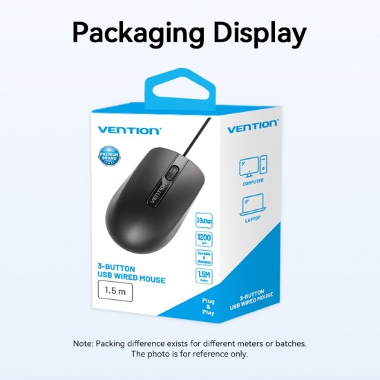 VENTION 3-Button USB Wired Computer Mouse 1.5M Black (KTABG)