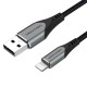 VENTION Nylon Braided USB 2.0 A to Lightning 2.4A Cable 1M Gray Aluminum Alloy Type MFi-Certified (LABHF) VENTION Nylon Braided USB 2.0 A to Lightning 2.4A Cable 1M Gray Aluminum Alloy Type MFi-Certified (LABHF)