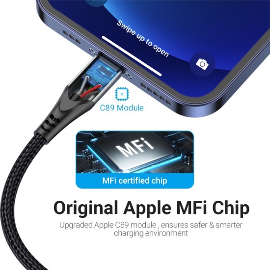 VENTION Nylon Braided USB 2.0 A to Lightning 2.4A Cable 1M Gray Aluminum Alloy Type MFi-Certified (LABHF) VENTION Nylon Braided USB 2.0 A to Lightning 2.4A Cable 1M Gray Aluminum Alloy Type MFi-Certified (LABHF)