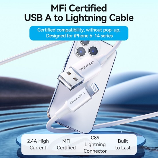 VENTION USB 2.0 A to Lightning 2.4A Cable 2M White MFi-Certified (LAFWH) VENTION USB 2.0 A to Lightning 2.4A Cable 2M White MFi-Certified (LAFWH)