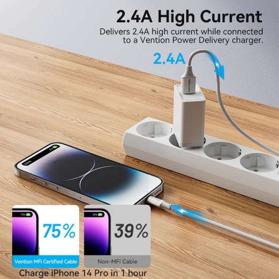 VENTION USB 2.0 A to Lightning 2.4A Cable 2M White MFi-Certified (LAFWH) VENTION USB 2.0 A to Lightning 2.4A Cable 2M White MFi-Certified (LAFWH)