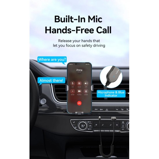 VENTION USB Car Bluetooth 5.0 Audio Receiver With Coiled Cable 1.5M Gray Zinc Alloy Type (NAGHG) VENTION USB Car Bluetooth 5.0 Audio Receiver With Coiled Cable 1.5M Gray Zinc Alloy Type (NAGHG)