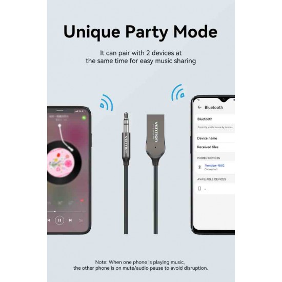 VENTION USB Car Bluetooth 5.0 Audio Receiver With Coiled Cable 1.5M Gray Zinc Alloy Type (NAGHG) VENTION USB Car Bluetooth 5.0 Audio Receiver With Coiled Cable 1.5M Gray Zinc Alloy Type (NAGHG)