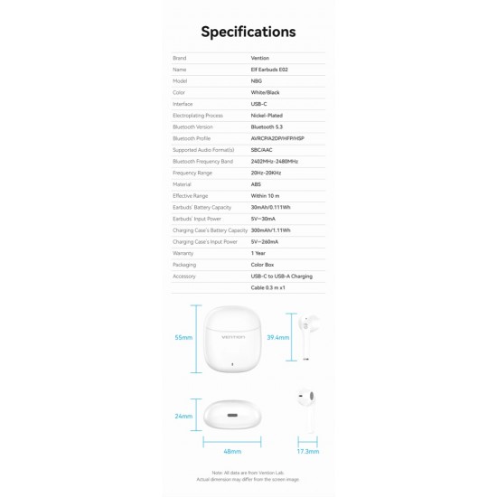 VENTION True Wireless Bluetooth Earbuds Elf E02 Black (NBGB0) VENTION True Wireless Bluetooth Earbuds Elf E02 Black (NBGB0)