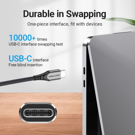 VENTION Nylon Braided Type-C to Type-C 5A/PD 100W Cable 2M Gray Aluminum Alloy Type (TAEHH) VENTION Nylon Braided Type-C to Type-C 5A/PD 100W Cable 2M Gray Aluminum Alloy Type (TAEHH)